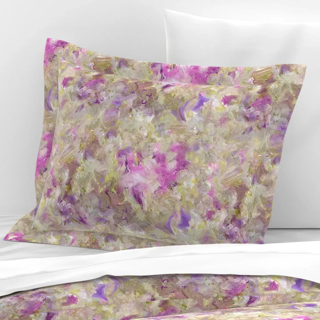 Abstract Paint Magenta Celery Standard Flanged Cushion Cover - Lavender, Cotton Sateen product