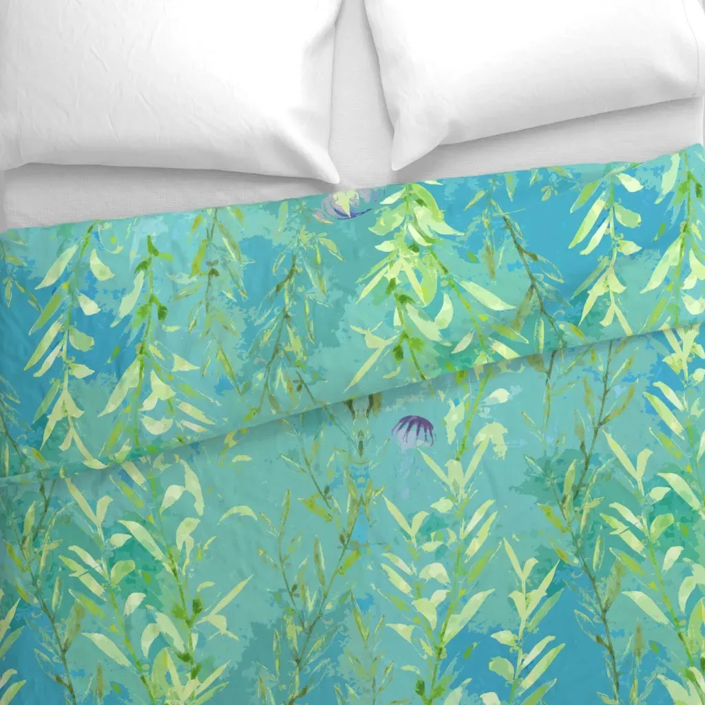 Abstract Painted Seaweed Duvet Cover - Light Green alternate view