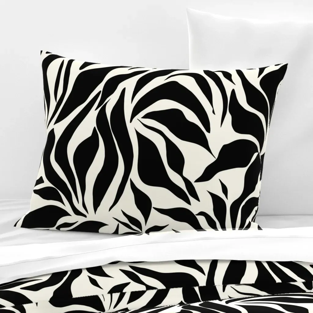 Abstract Petals Standard Knife Edge Cushion - Black, Cotton Sateen product