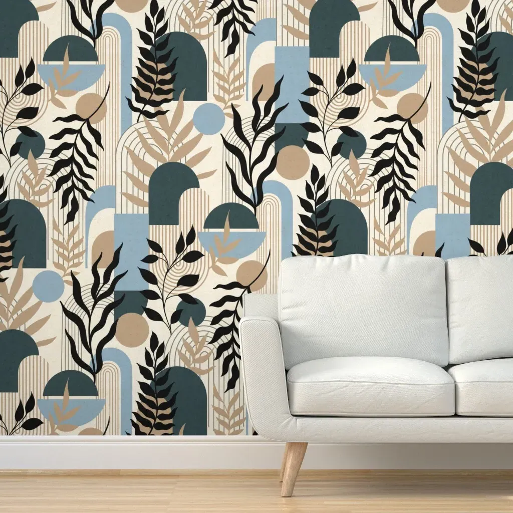 Abstract Plant Landscape Peel and Stick Wallpaper - Dusty Blue product