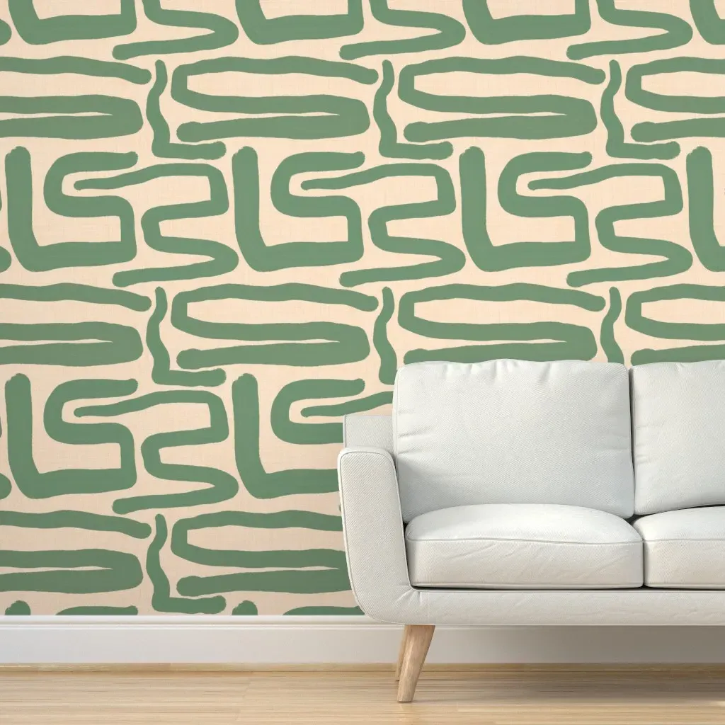 Abstract Retro Maze Peel and Stick Wallpaper - Sage Green product