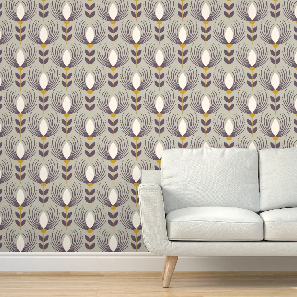 Abstract Scandinavian Flowers Peel and Stick Wallpaper - Purple product