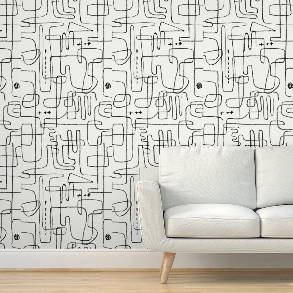 Abstract Sketch Line Peel and Stick Wallpaper - Black product