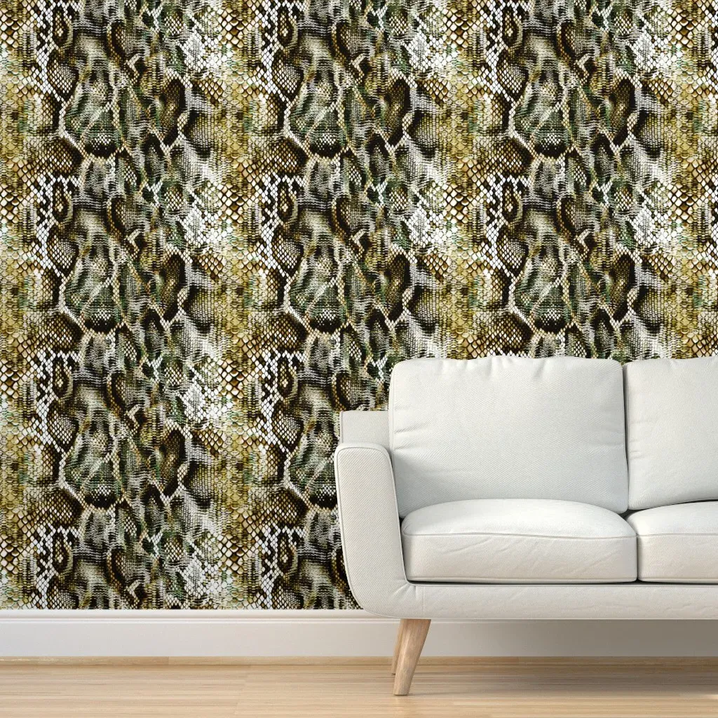 Abstract Snakeskin Python Peel and Stick Wallpaper - Olive Green product