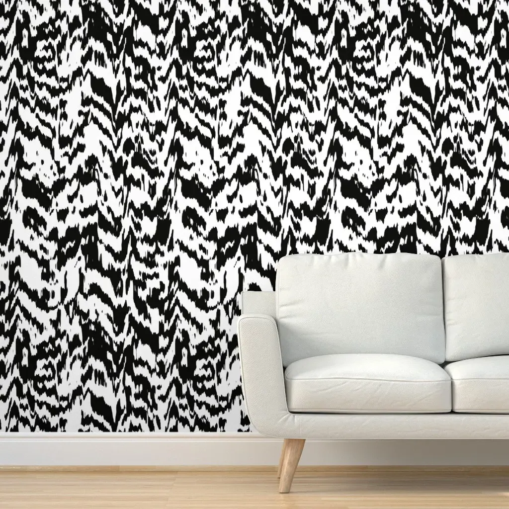 Abstract Tiger Zebra Glitch Stripes Peel and Stick Wallpaper - Black product