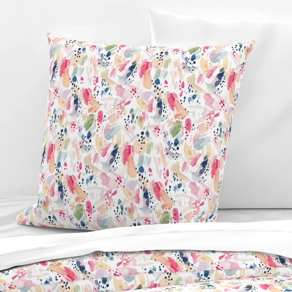 Abstract Watercolor Doodles Euro Pillow Sham - Pink product