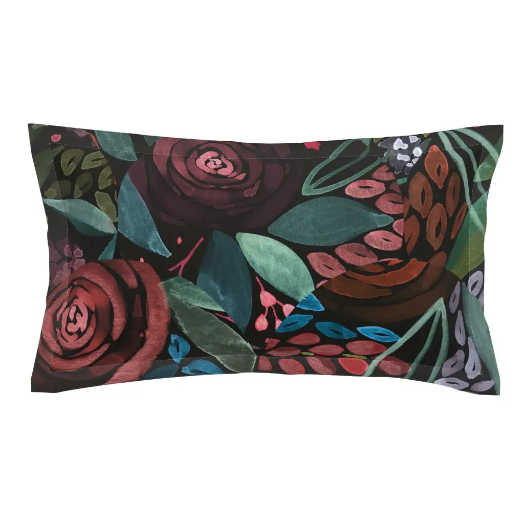 Abstract Watercolor Floral Jumbo King Pillow Sham - Burgundy Red product