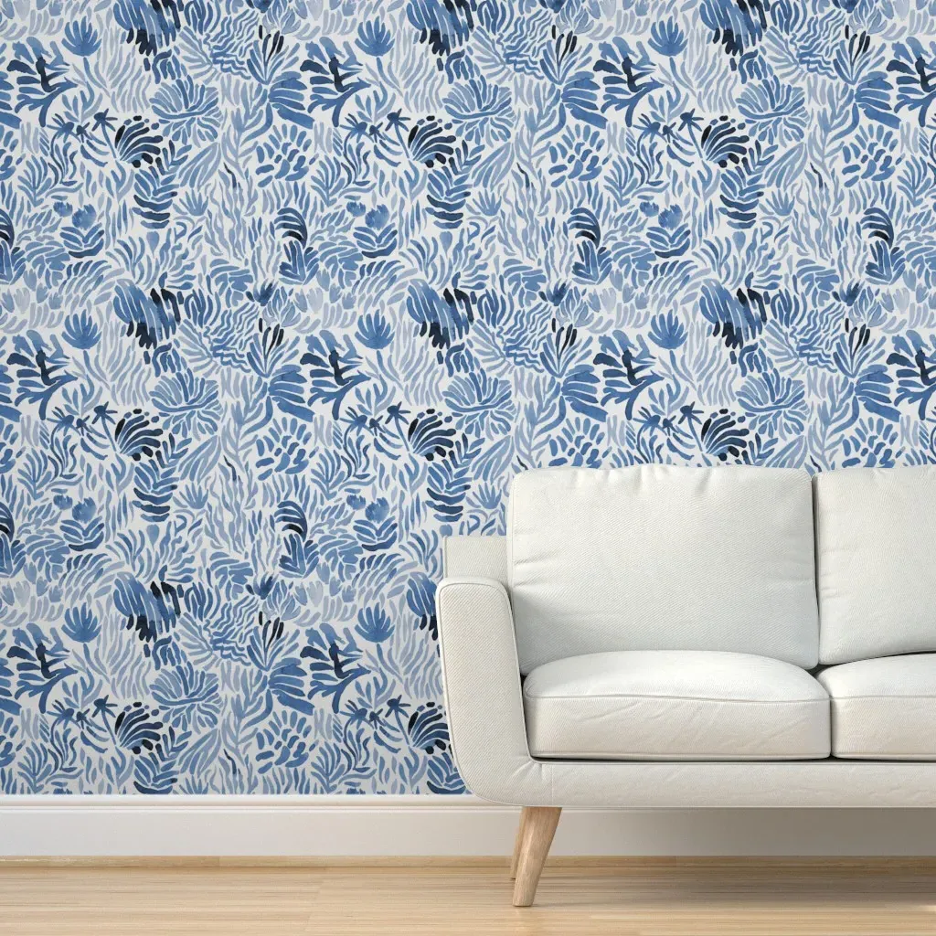 Abstract Watercolor Floral Peel and Stick Wallpaper - Indigo product
