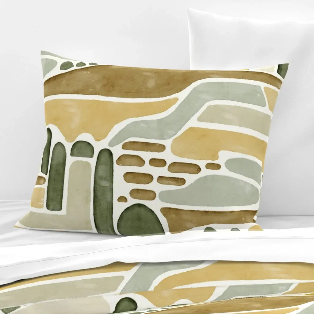 Abstract Watercolor Landscape Standard Knife Edge Pillow - Mustard Yellow, Cotton Sateen product