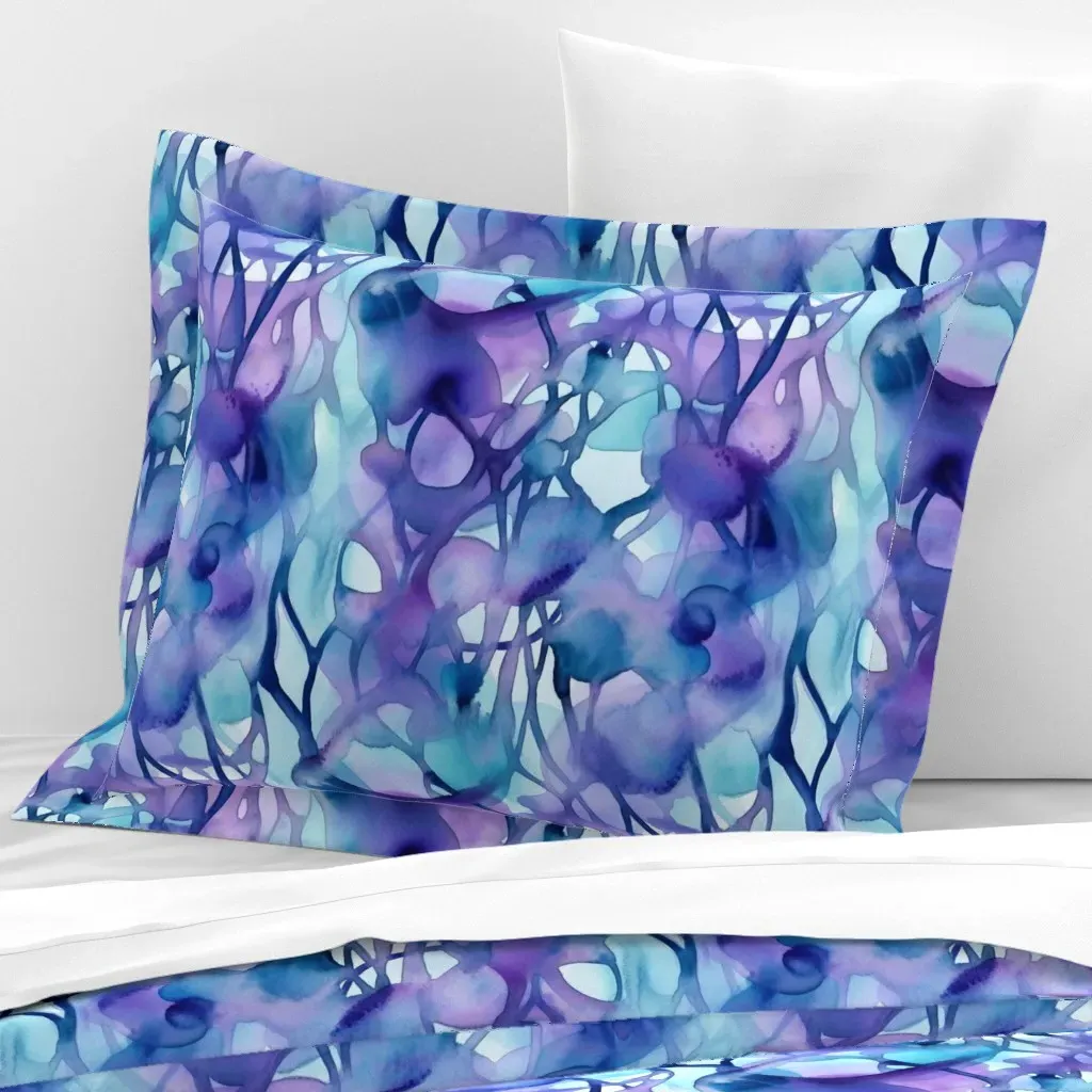 Abstract Watercolor Tendrils Standard Flanged Cushion - Purple, Cotton product