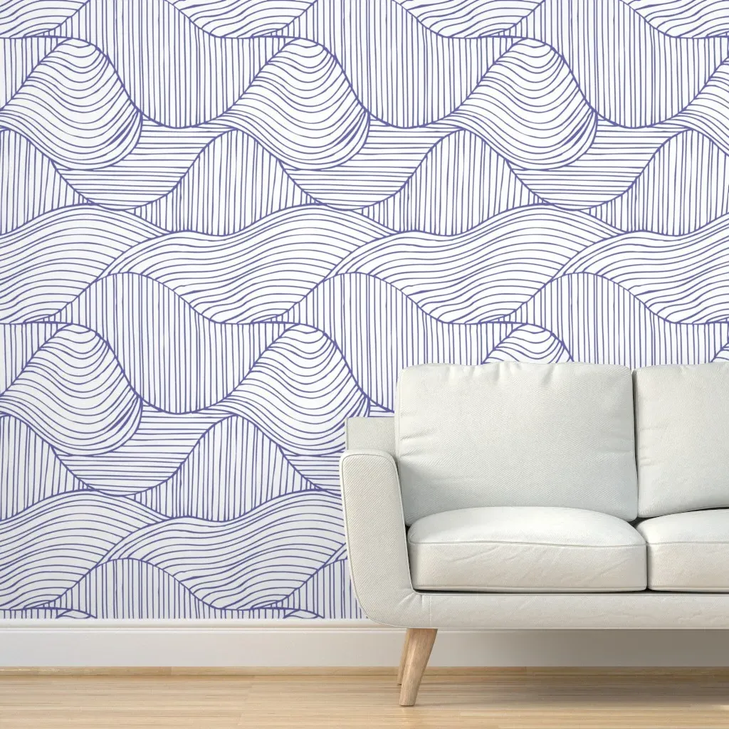 Abstract Wavy Line Peel and Stick Wallpaper - White, Periwinkle product