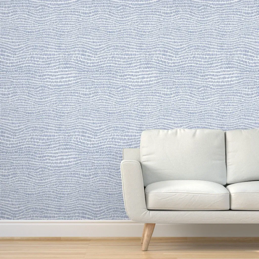 Abstract Wavy Zen Dashes Peel and Stick Wallpaper - Dusty Blue product