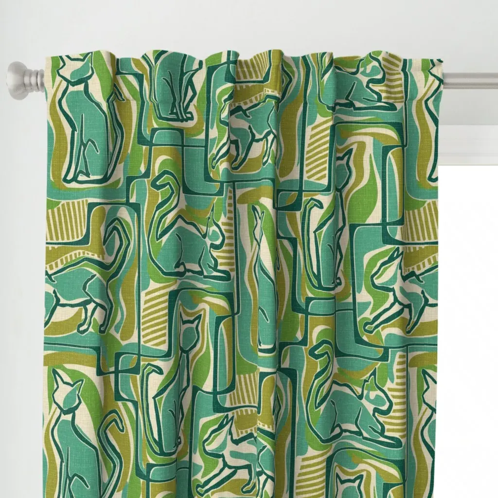 Abstracticats Too Deco Curtain Panel - Teal alternate view