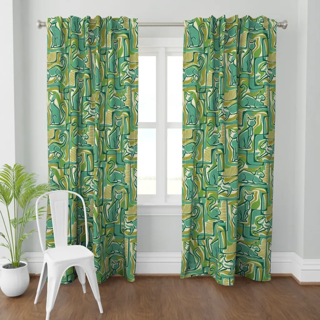 Abstracticats Too Deco Curtain Panel - Teal product