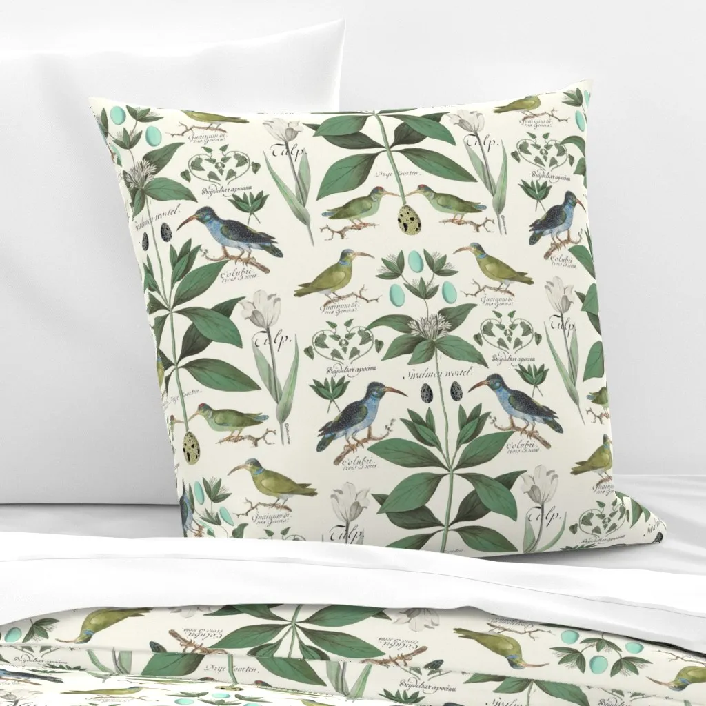 Abundance White Tulips 3 Birds on Ivory Euro Pillow Sham product