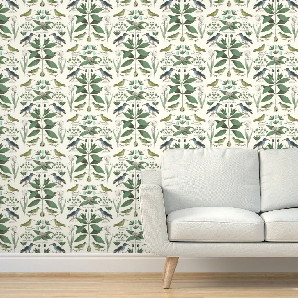 Abundance White Tulips 3 Birds Peel and Stick Wallpaper - Ivory product