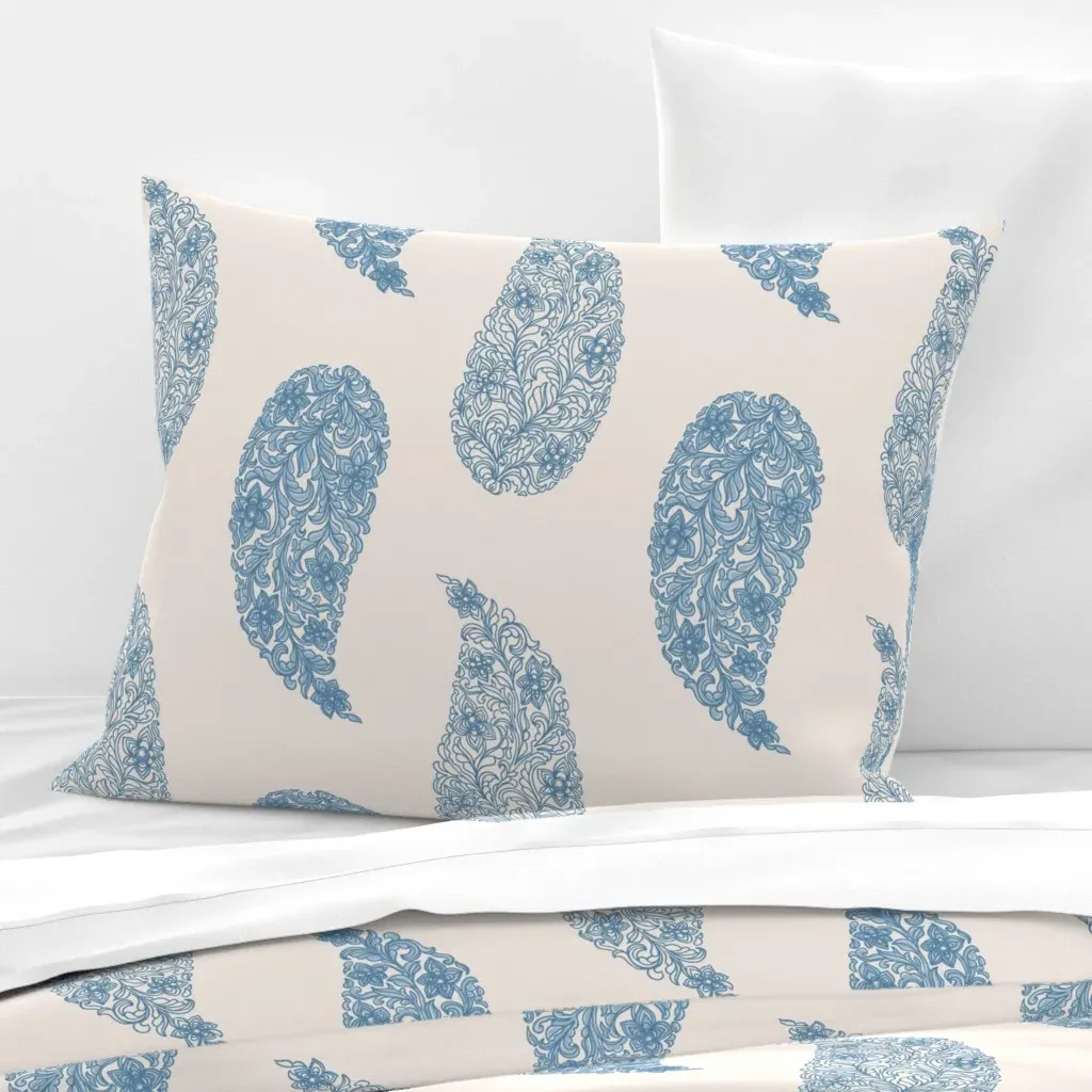 Ac2526A Paisley Pattern Standard Knife Edge Cushion - Dusty Blue, Cotton Sateen product
