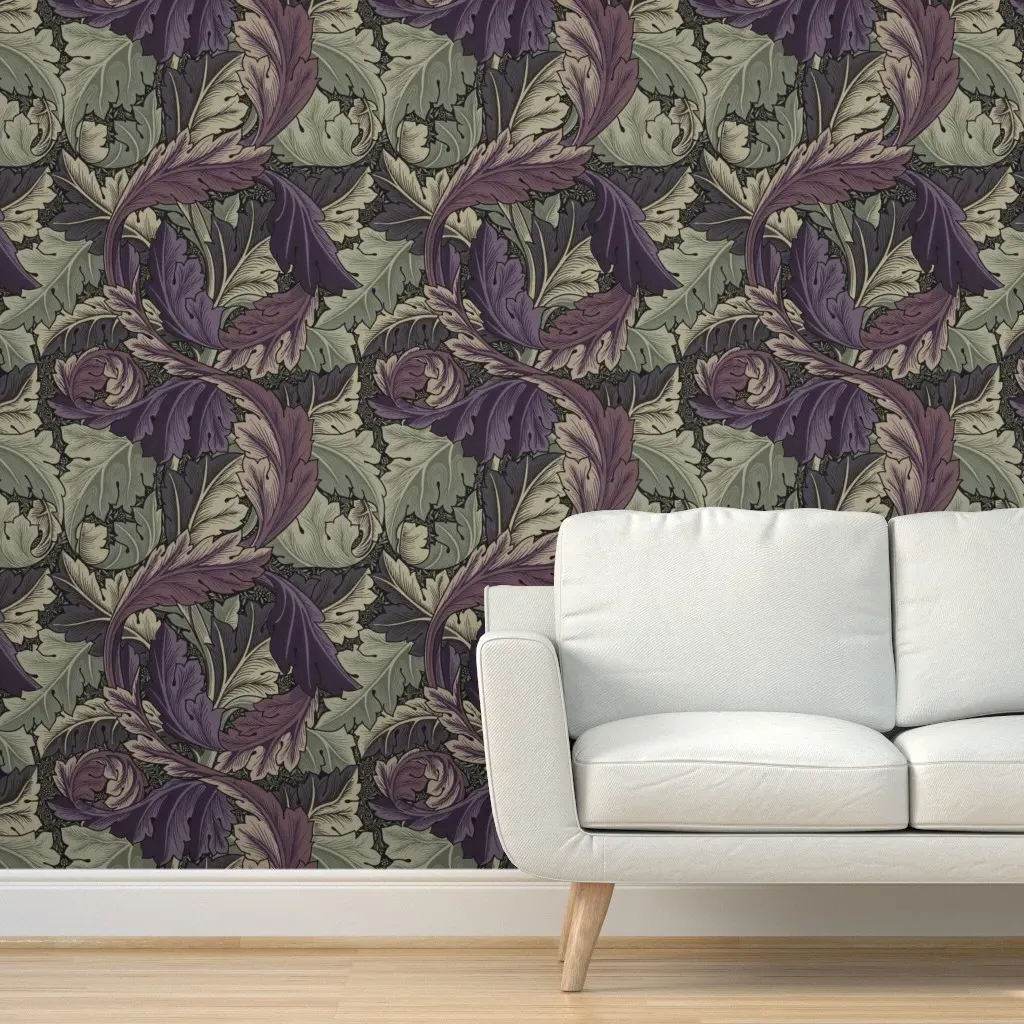 Acanthus Arts & Crafts Peel and Stick Wallpaper - Plum, Vinyl product
