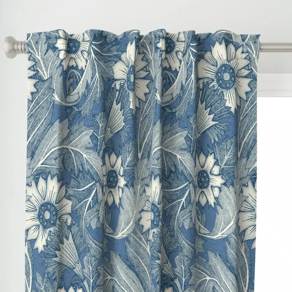 Acanthus Cobalt Denim Curtain Panel - White alternate view
