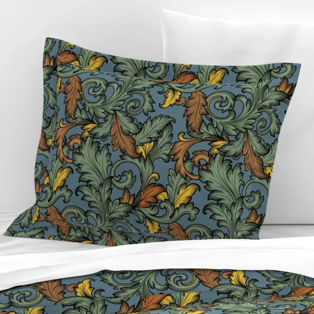 Acanthus Leaves Wide Standard Flanged Cushion Cover - Green, Cotton Sateen product