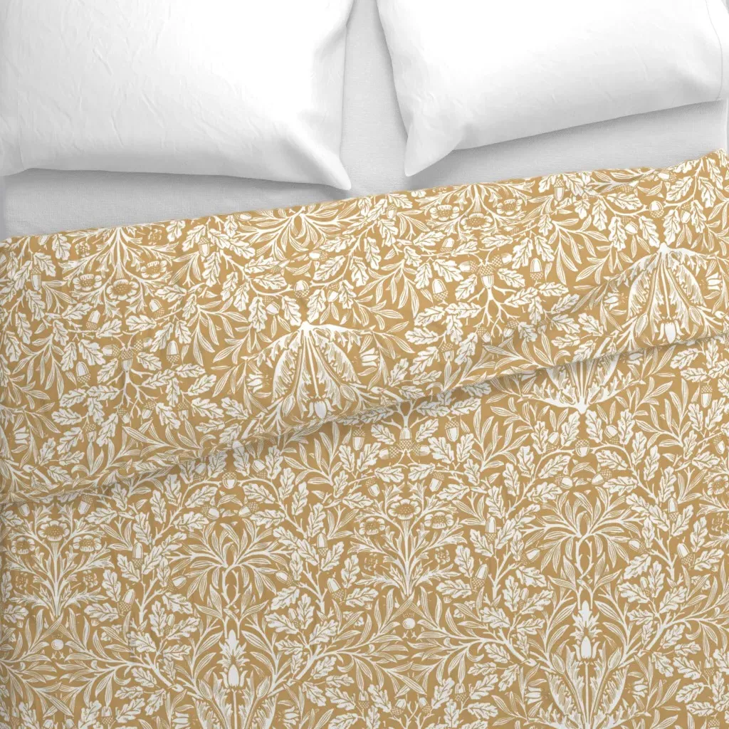 Acorn Damask Restored Duvet Cover - White alternate view