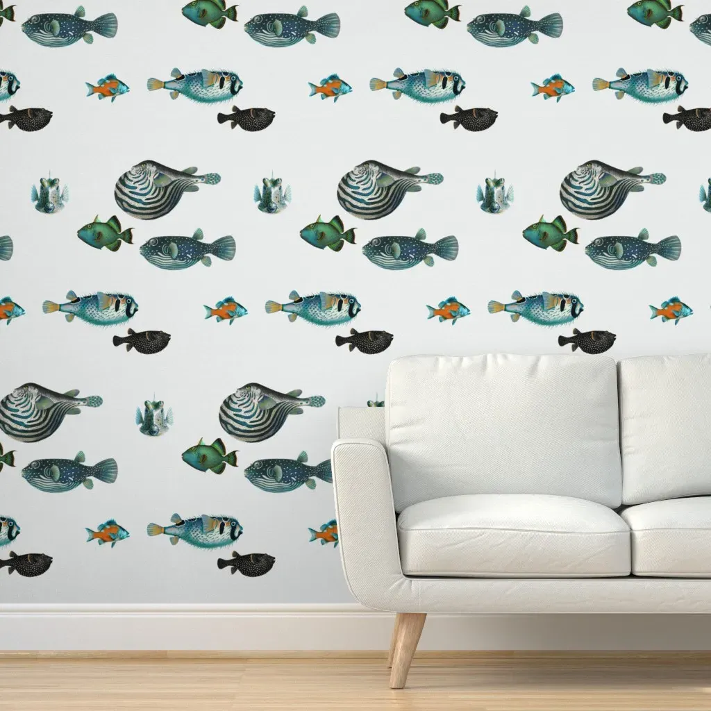 Acquario Fish Stone Peel and Stick Wallpaper - White product
