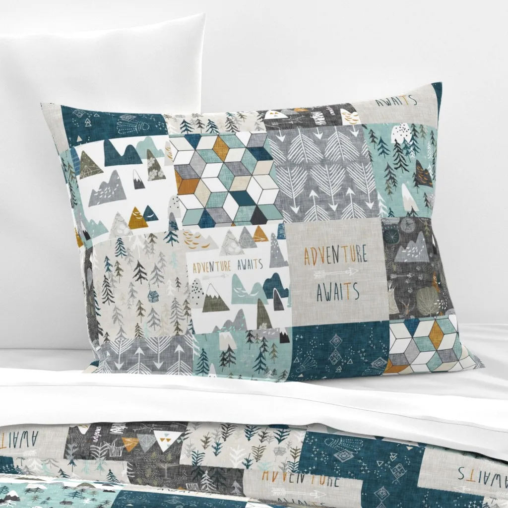 Adventure Awaits Standard Knife Edge Quilt - Teal, Cotton Sateen product