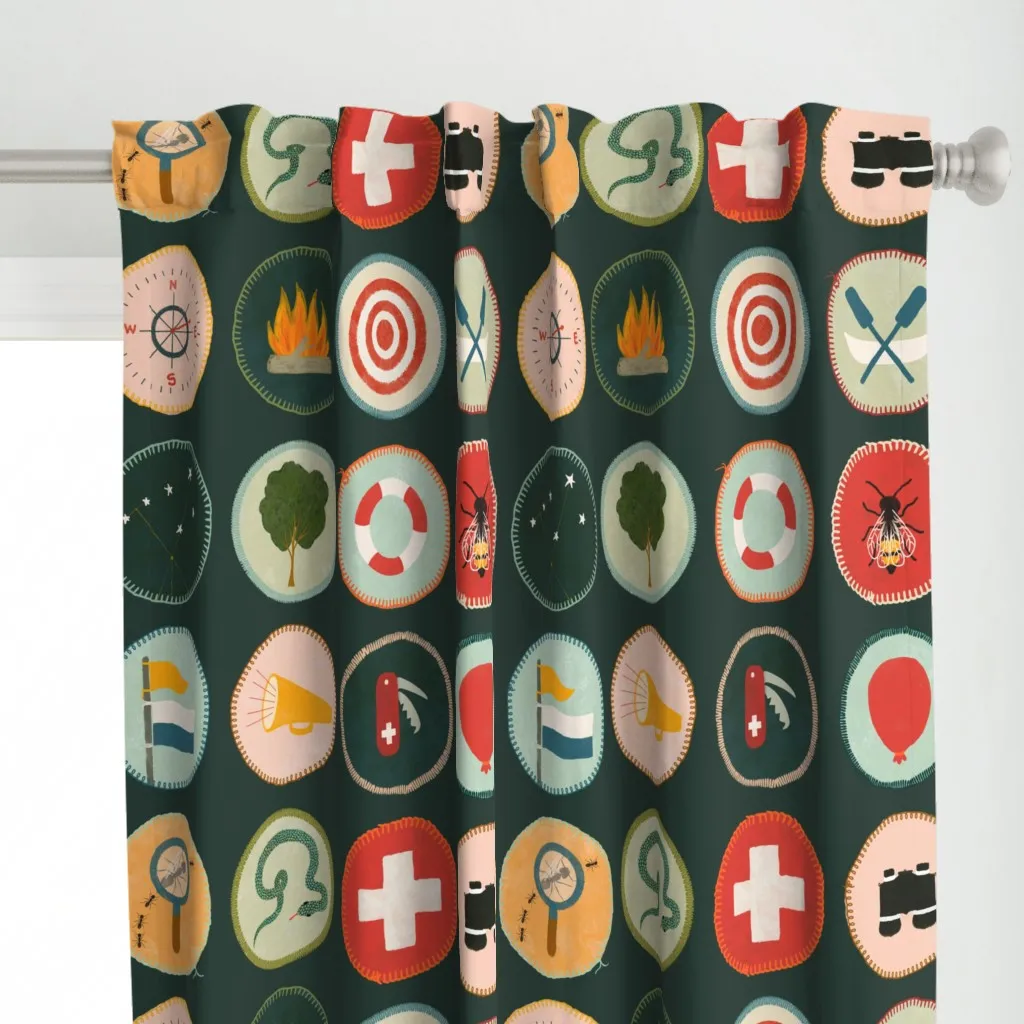 Adventure Badges Curtain Panel - Orange alternate view
