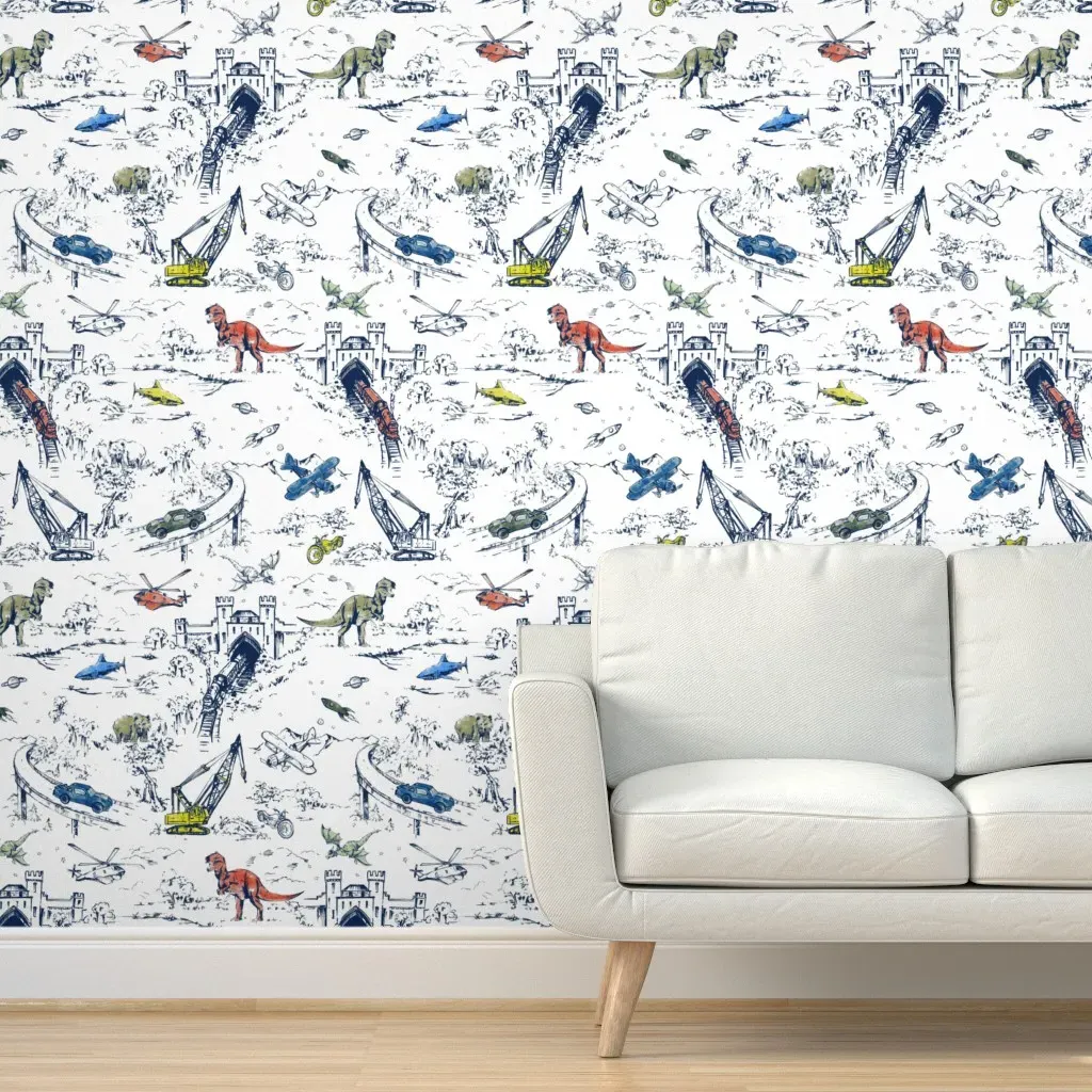 Adventure Toile Ace Peel and Stick Wallpaper - White, Blue product