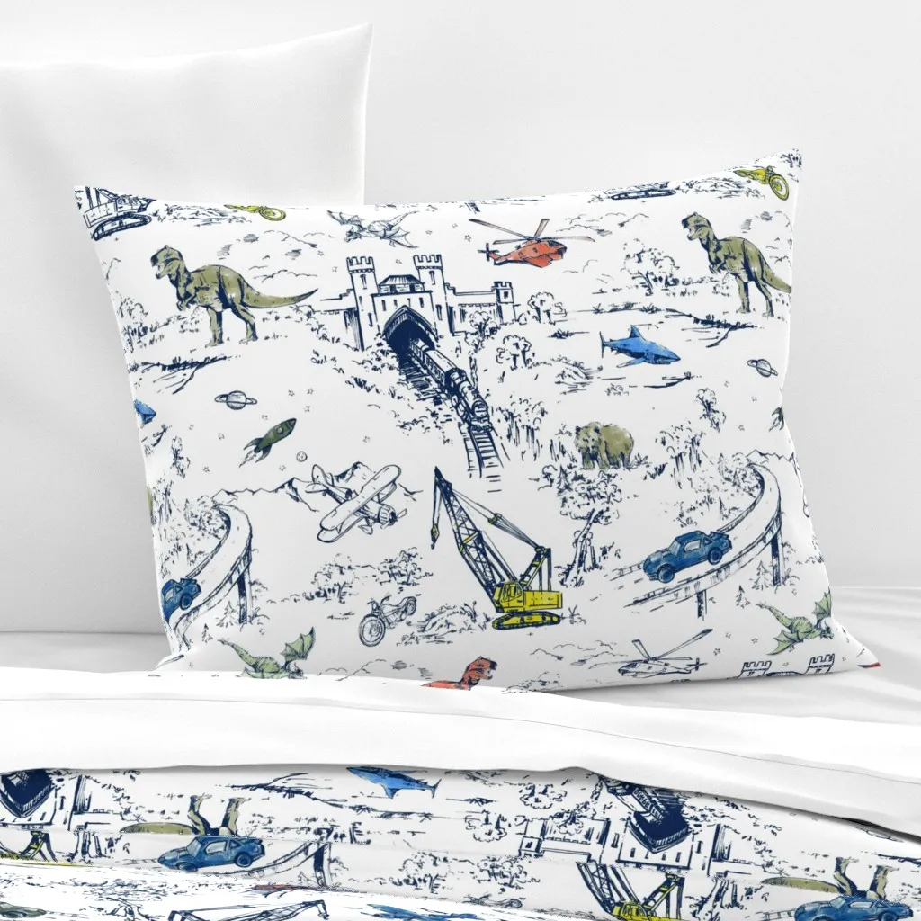 Adventure Toile Ace Wide Standard Knife Edge Pillow - Navy Blue, Cotton Sateen product