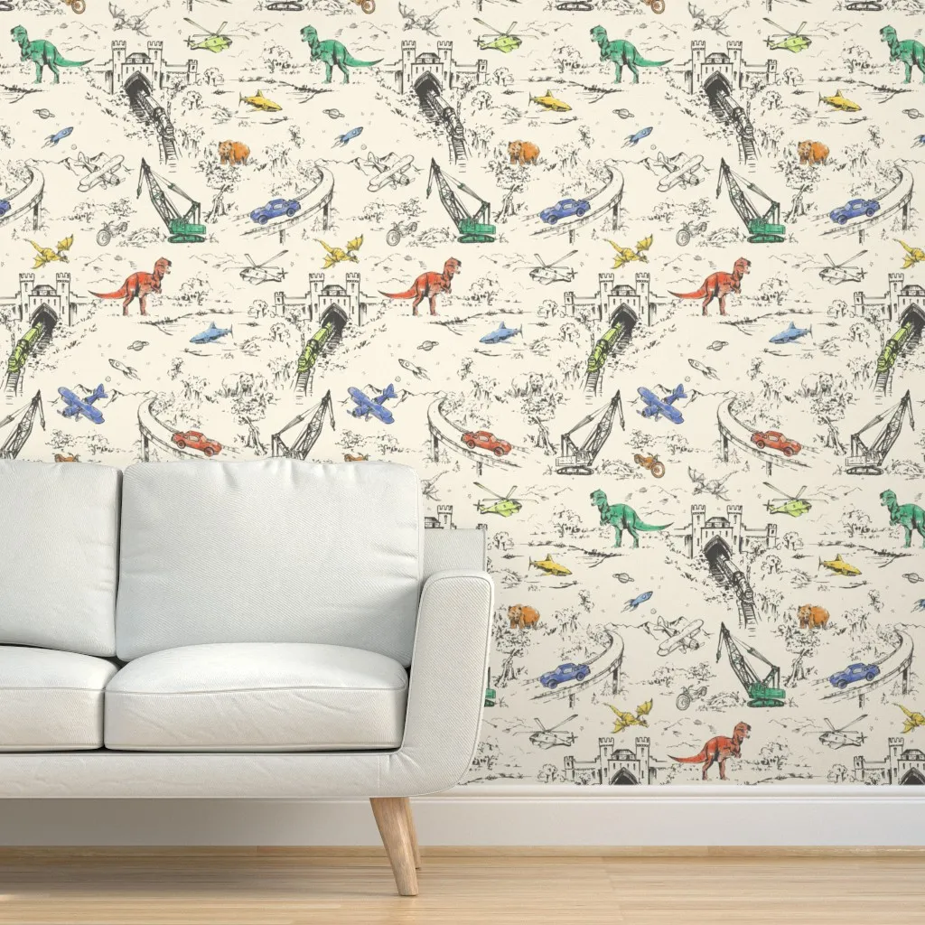 Adventure Toile Brights Peel and Stick Wallpaper - Black product