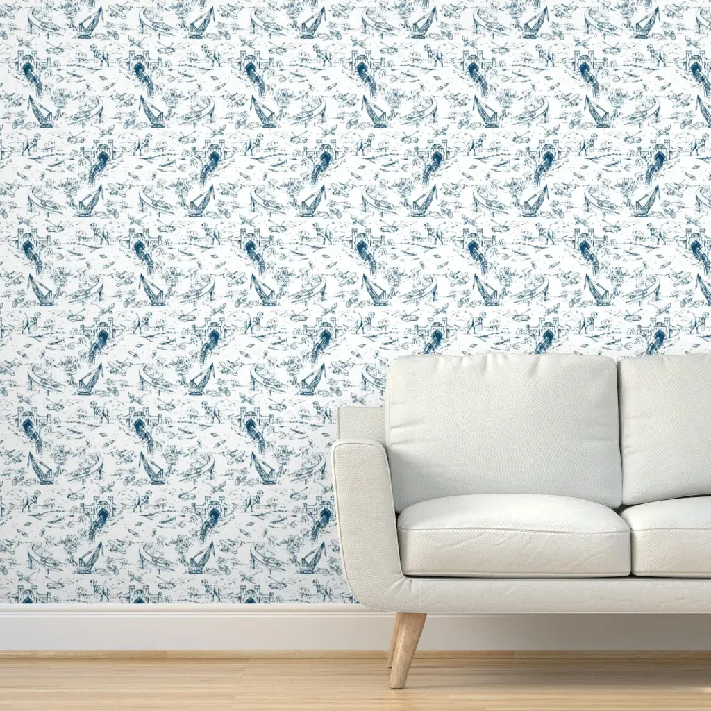 Adventure Toile Indigo Mini Peel and Stick Wallpaper - Navy Blue product