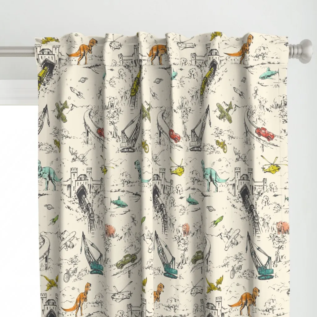 Adventure Toile Retro Curtain Panel - Off-White, Cream alternate view