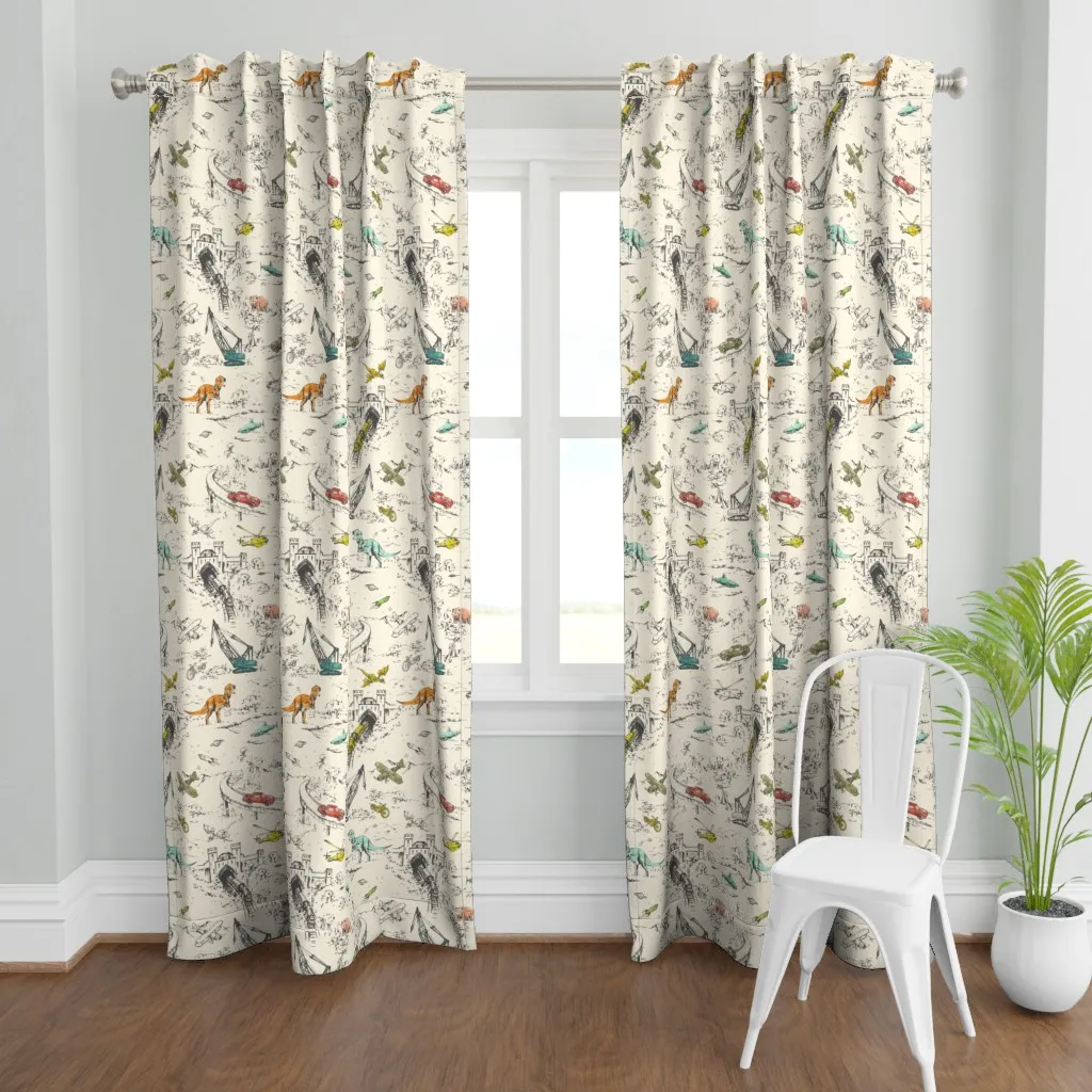 Adventure Toile Retro Curtain Panel - Off-White, Cream product