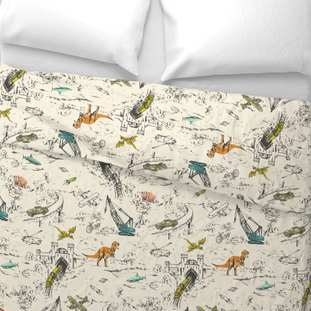 Adventure Toile Retro Duvet Cover - Off-White alternate view