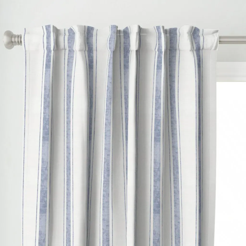 Aegean Bold Ticking Curtain Panel - White alternate view