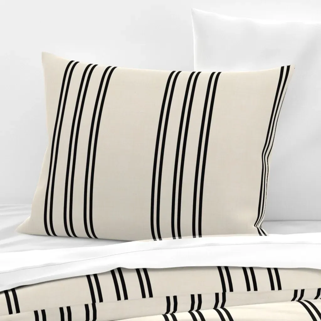 Aegean Stripe Standard Knife Edge Cushion Cover - Black, Cotton Sateen product