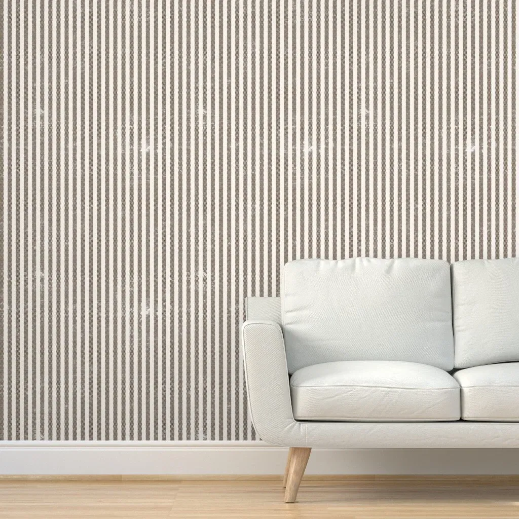 Aegean Wide Ticking Stripe Peel and Stick Wallpaper - Taupe product