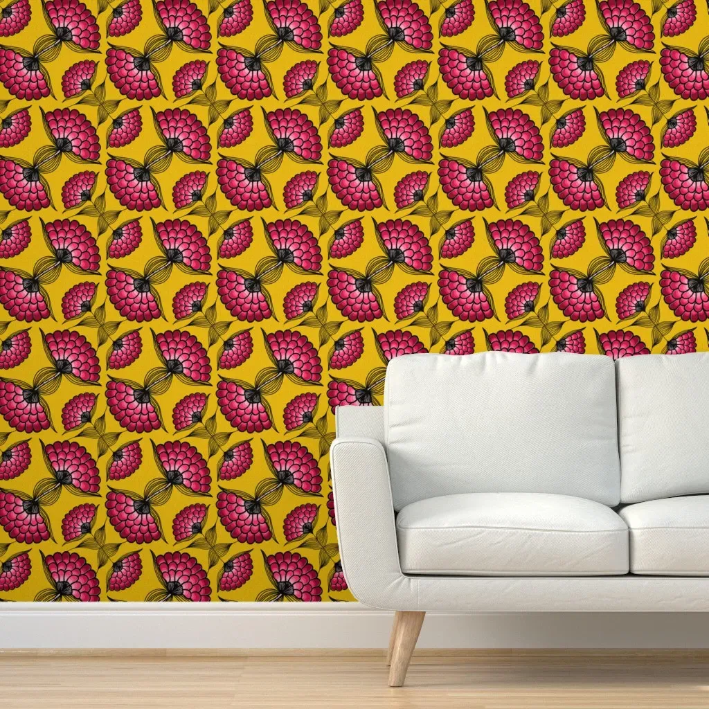 African Art Cloth Peel and Stick Wallpaper - Yellow, Pink, Black product