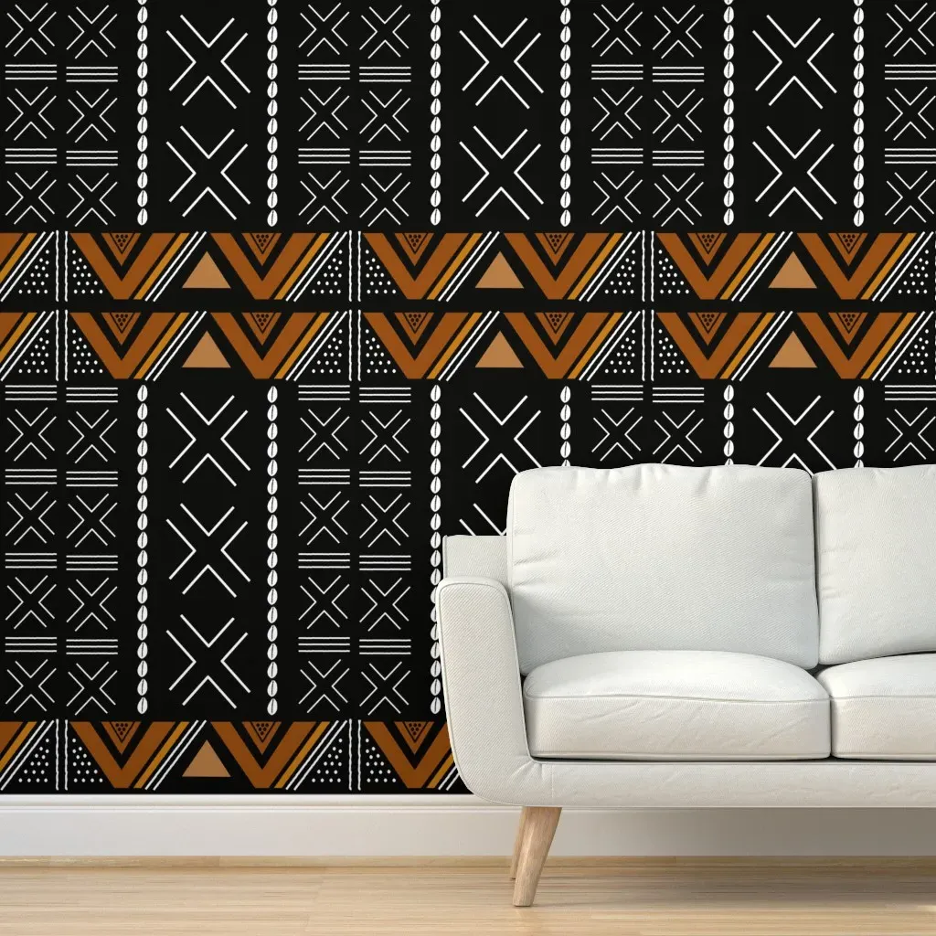 African Bogolan Mud Cloth Peel and Stick Wallpaper - White product