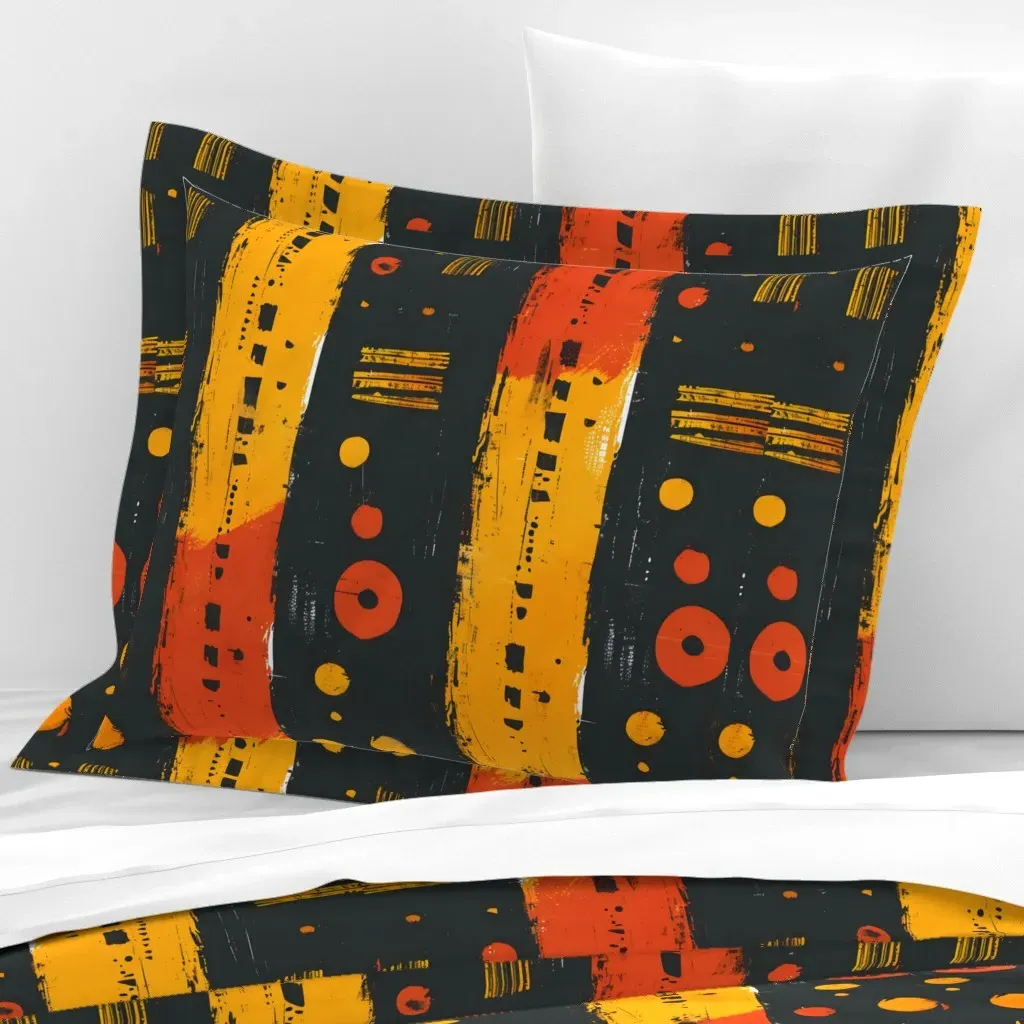 African Mudcloth Standard Flanged Cushion Cover - Orange, Cotton Sateen product