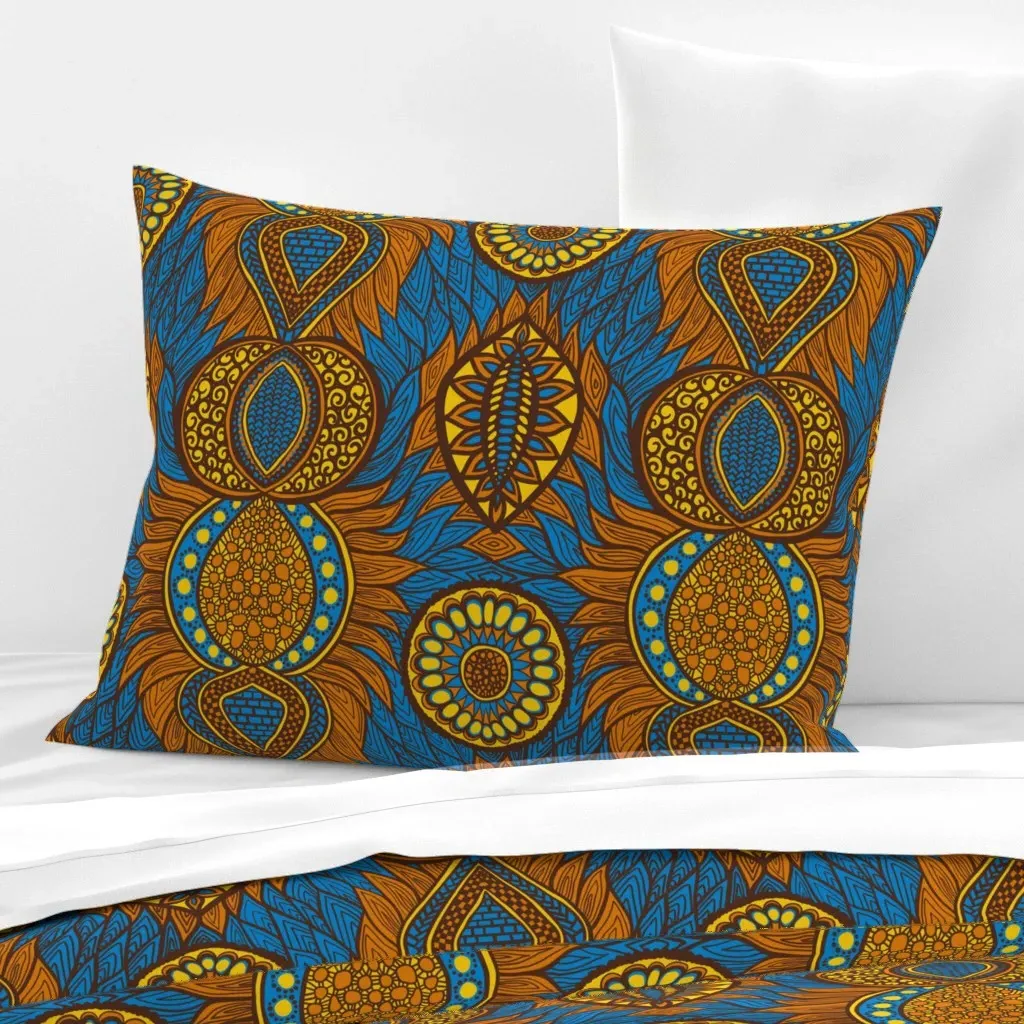 African Print Standard Knife Edge Cushion Cover - Orange, Cotton Sateen product