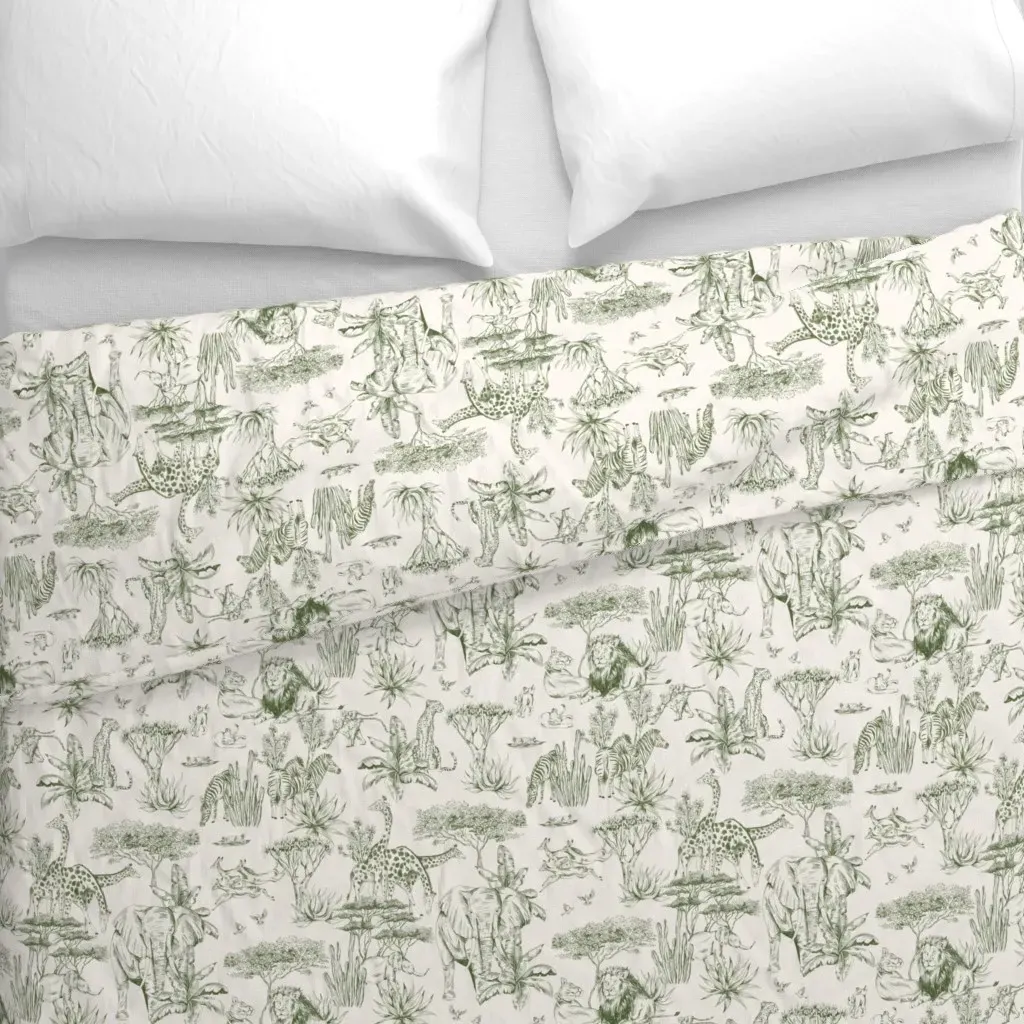 African Safari Animal Toile Duvet Cover - Olive Green alternate view