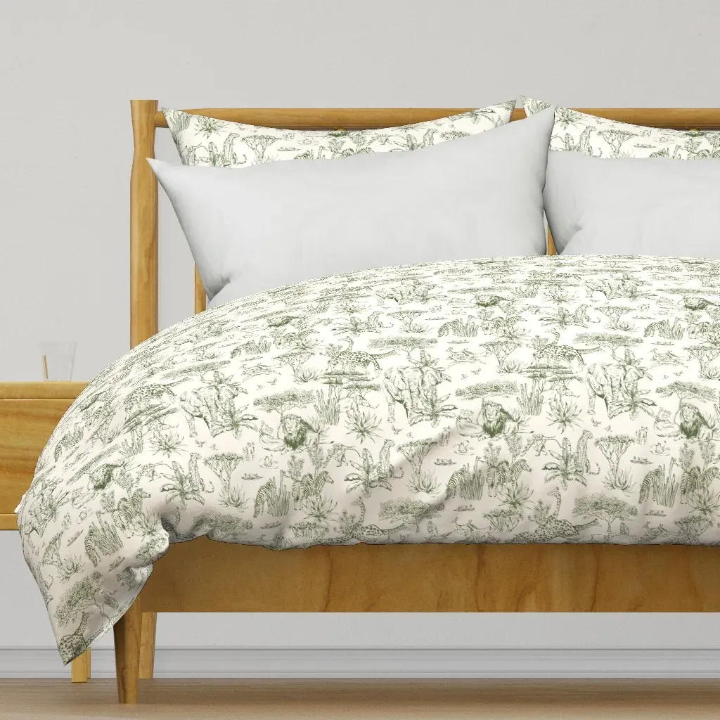 African Safari Animal Toile Duvet Cover - Olive Green product