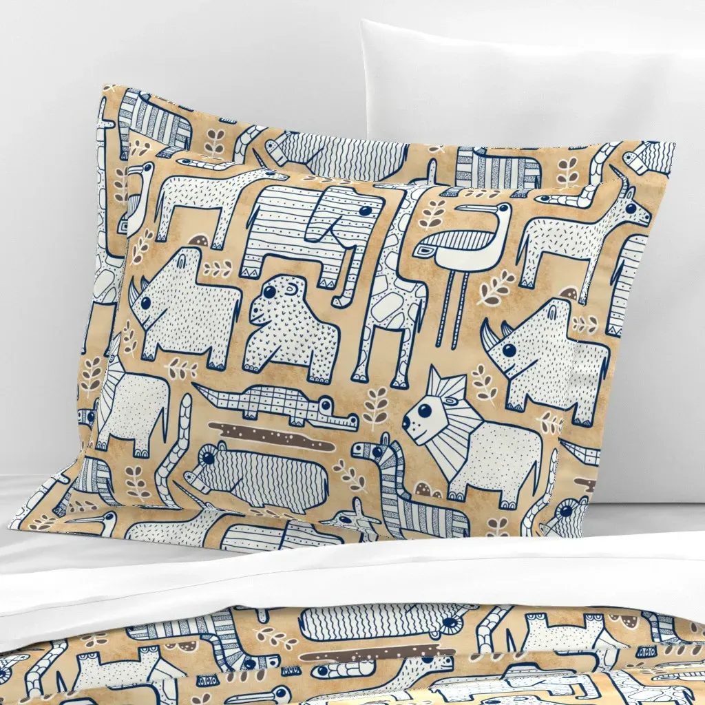 African Savanna Wild Animals Standard Flanged Pillowcase - Beige, Cotton Sateen product