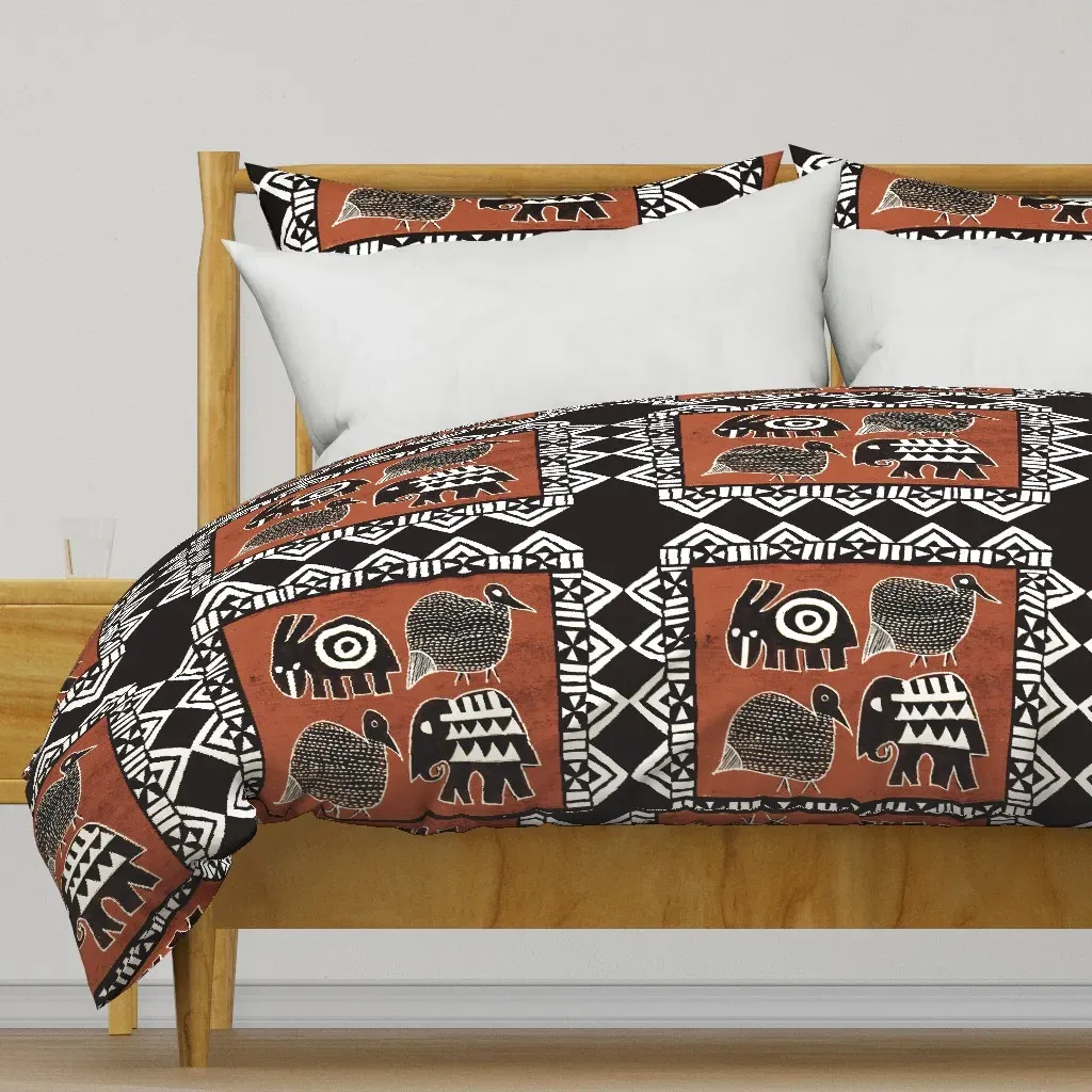 African Tribal Zoo Animals Duvet Cover - White product