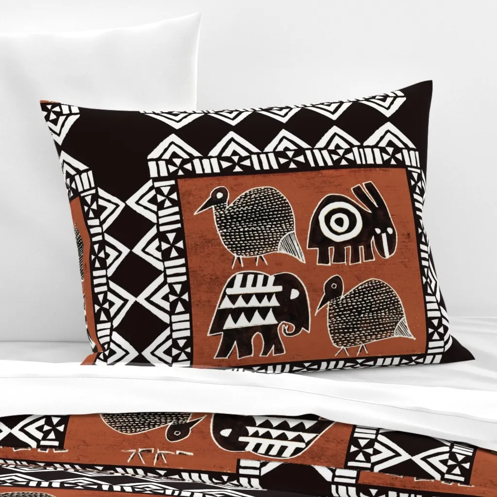 African Tribal Zoo Animals Standard Pillow - Black White Red, Cotton Sateen product