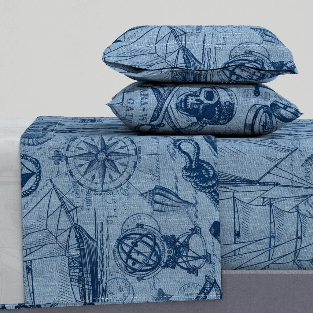 Ahoy Pirates Adventure Of The Seven Seas Twin Sheet Set - Denim Blue product
