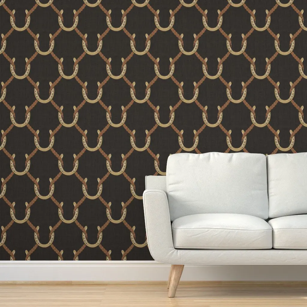Ainsley Horseshoe & Reins Equestrian Peel and Stick Wallpaper - Carbon Black & Gold product