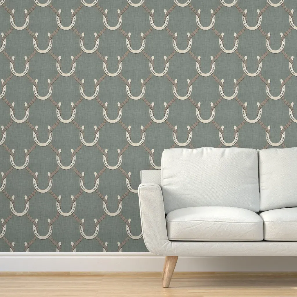 Ainsley Horseshoe & Reins Equestrian Peel and Stick Wallpaper - Storm Gray product